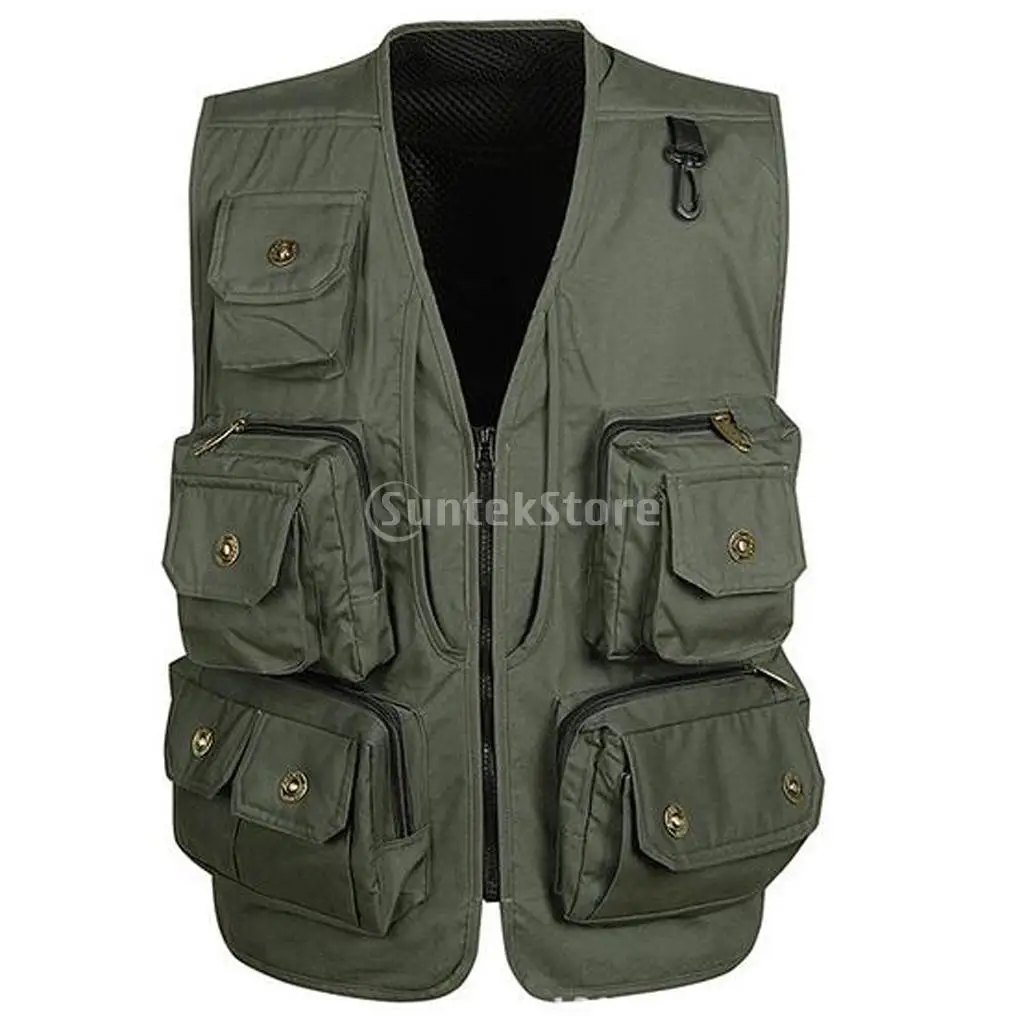 Куртка с несколькими карманами, сетчатый жилет для рыбалки нахлыстом, охоты, фоторепортажа, сафари, для путешествий, армейский зеленый, L, XL, XXL, XXXL