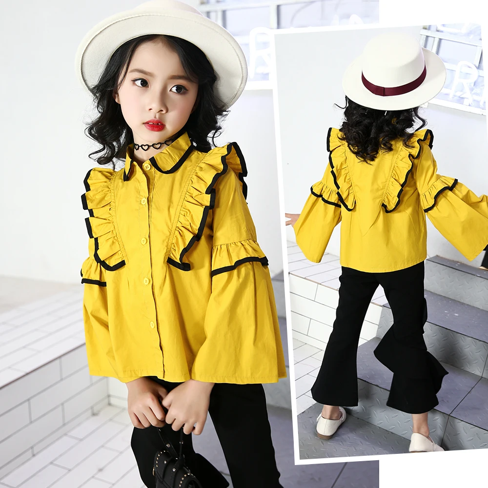 

Spring 2018 Long Sleeve Striped Girls Shirts Clothes Children Cotton Teenage Tops Girls Blouses Roupas Infantis Menina 12 13 14