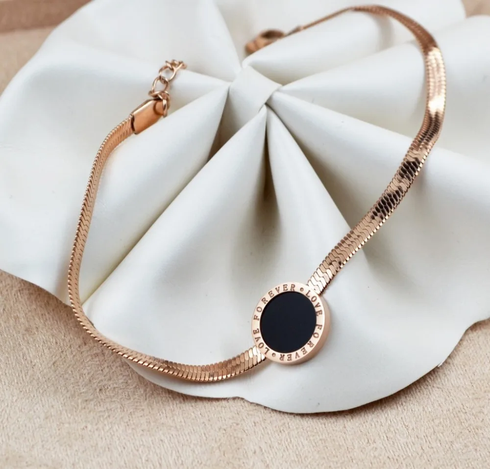 Новое поступление, высококачественный черный круглый женский браслет из титановой стали розового золота/Модный женский браслет и браслет, ювелирные изделия