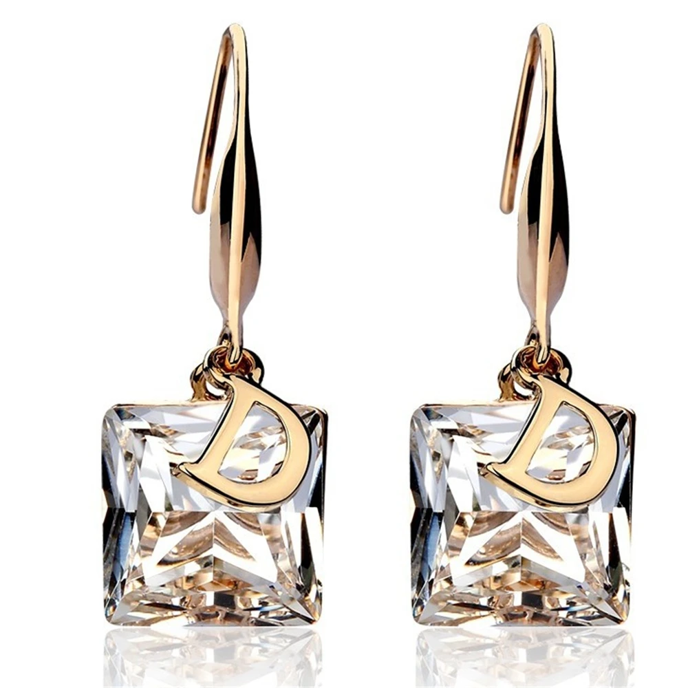 

E0039 2019 Empress New Fashion Woman "D" Shaped Crystal Geometric Rhombus Jewelry Crystal Earrings