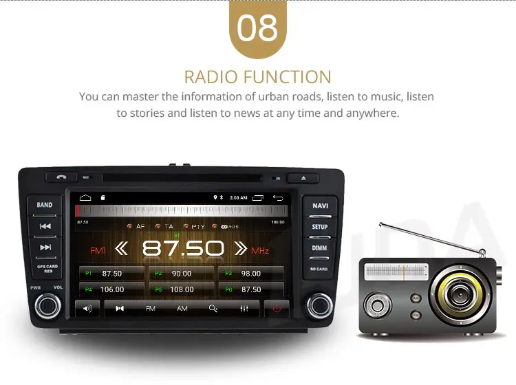 Perfect LJDA 8 Inch 2 DIN Anrdroid 9.1 Car DVD Player For SKODA Octavia 2009-2013 Bluetooth WIFI GPS Navigation Radio Multimedia 2G RAM 10