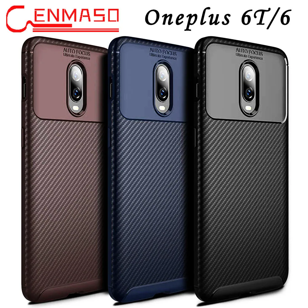OnePlus 6T Case carbon fiber Shock proof soft tpu silicone Back Cover