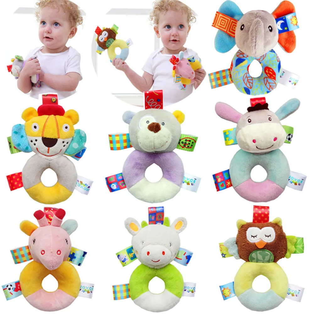 Cute Baby Stroller hanging Bed Bells Soft Cartoon Animal Plush Rattles