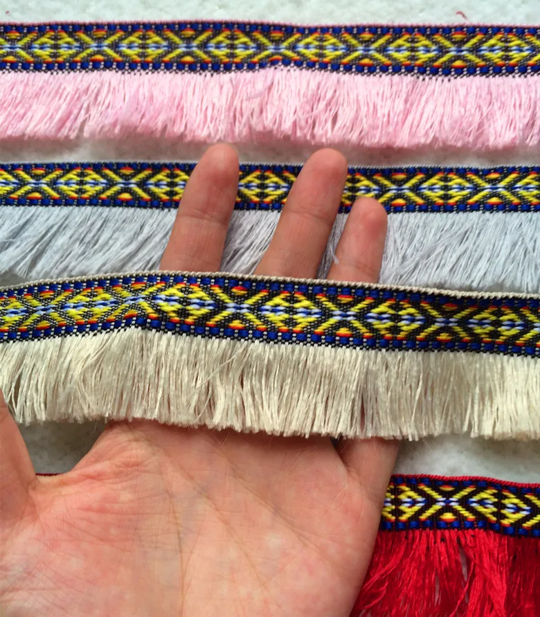 10yards/lot 3.8cm Wide Polyester Fringe Tassel Lace Fabric Colorful