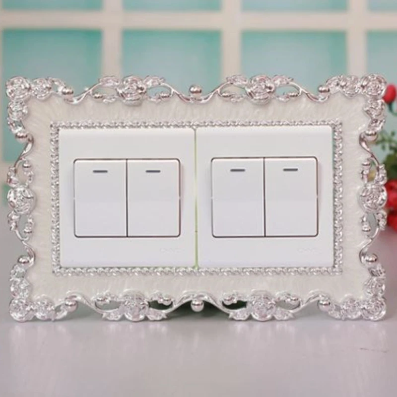 

European Creative Candy Color Resin Silver Rose Lace Switch Stickers Double Switch Cover Socket Stickers Room Decoration