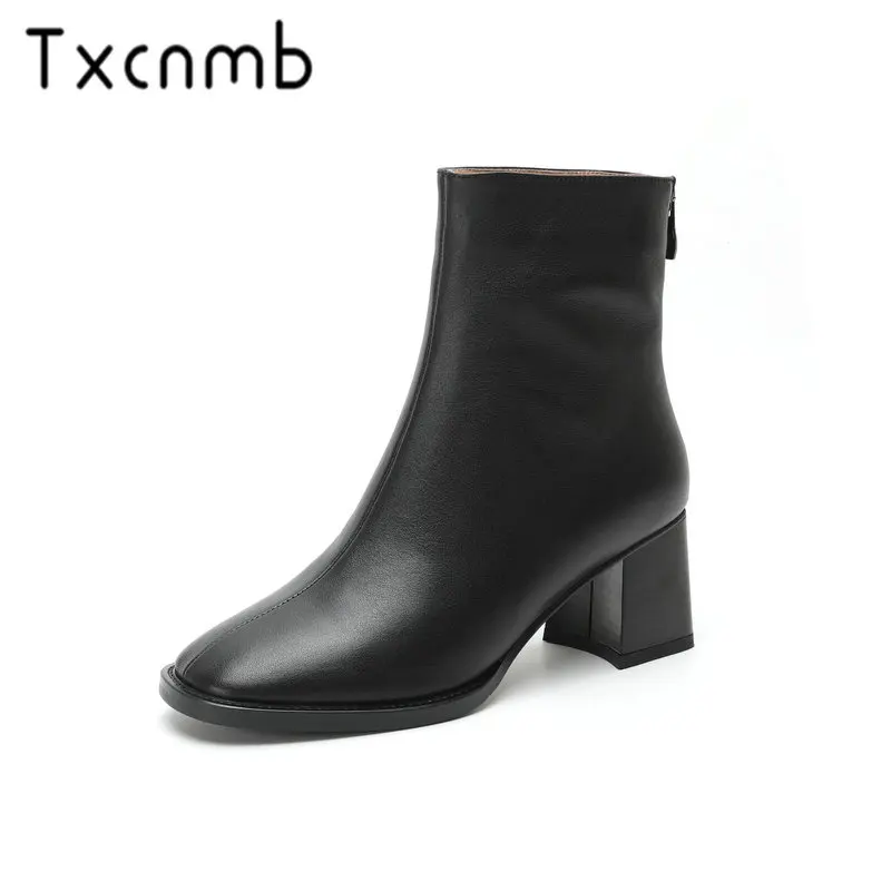 

TXCNMB Fashion Boots Women Ankle Boots Genuine Leather Autumn Winter Warm High Heels Shoes Woman Party Brand Ladies Boots