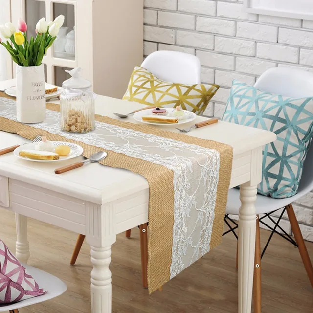 burlap and lace table