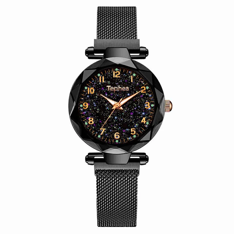 Дропшиппинг Звездное небо для женщин браслет наручные часы для женщин Relogio Feminino женские часы светящиеся руки часы - Цвет: mesh black