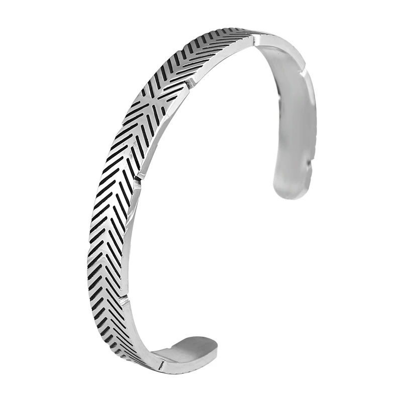 Mcllroy Super Flash Opening Bangles Charm Stripe Arm Cuff Bracelets Men Famous Brand Punk Bracelet Retro Titanium Silver Men