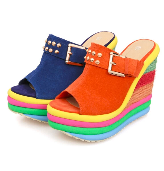 rainbow platform flip flops