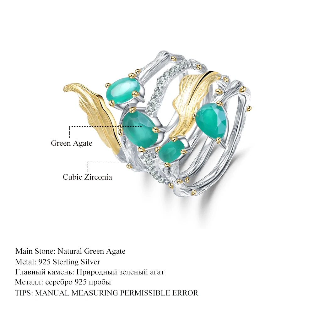Ювелирное балетное 925 пробы Серебряное кольцо с драгоценным камнем 2.26Ct натуральный зеленый агат кольца для женщин Индивидуальные ювелирные изделия