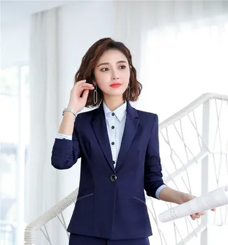 

Novelty Blue Formal Long Sleeve Women Blazers Jackets Coat Uniform Styles Ladies Office Professional Outwear Tops Blaser Clothes