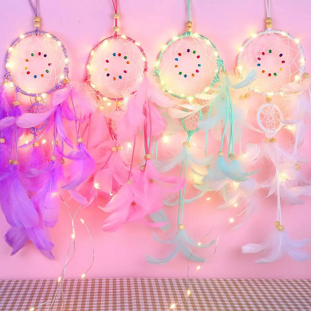 

Creative Handmade LED Light String Dream Catcher Wall Hanging Ornament Dreamcatcher Home Room Car Decor For Birthday Craft Gift