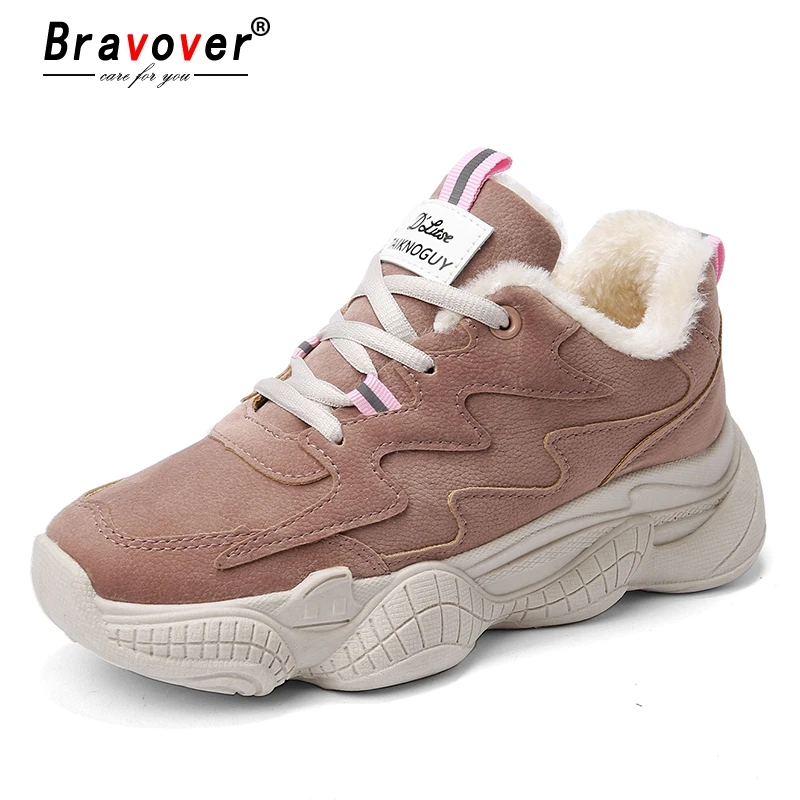

New Women Fashion Clunky Sneaker Casual Fur Suede Shoes Leather Platform Plush High Dad Shoes Ladies Thick Bottom Shoes