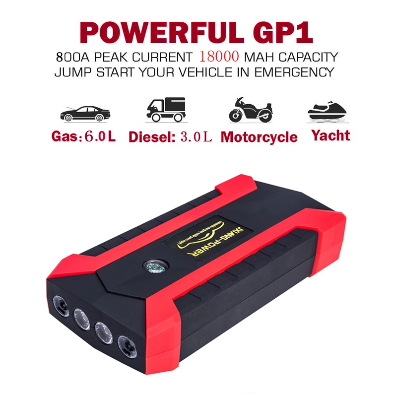 JKCOVER 68000mWh 800A Car Jump Starter for Petrol Car Battery Charger Emergency 60C Discharge Auto Starting High Power Pack Bank