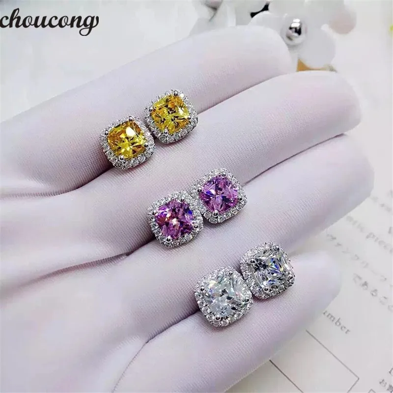 Продажа Choucong, 2018, серьги с подушками, AAAAA, циркон, cz, 925 пробы, серебро, для помолвки, свадебные серьги гвоздики для женщин, модное ювелирное изделие