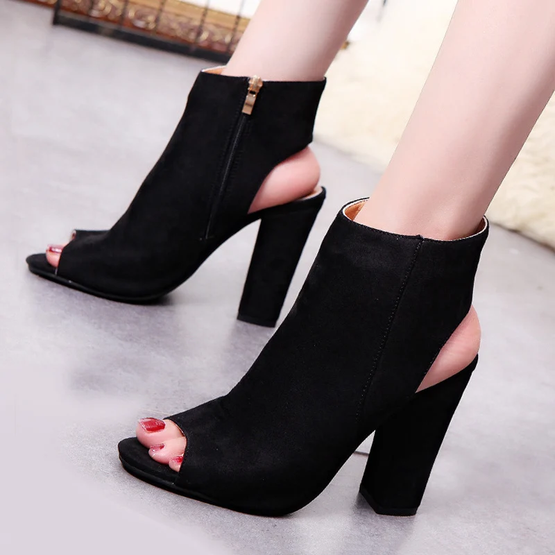 Women's Sandals Summer Suede High Heel Ankle Boots Fashion Fish Mouth Large Size Sandals 43 11CM Pointed Fish Mouth Sandal LO9
