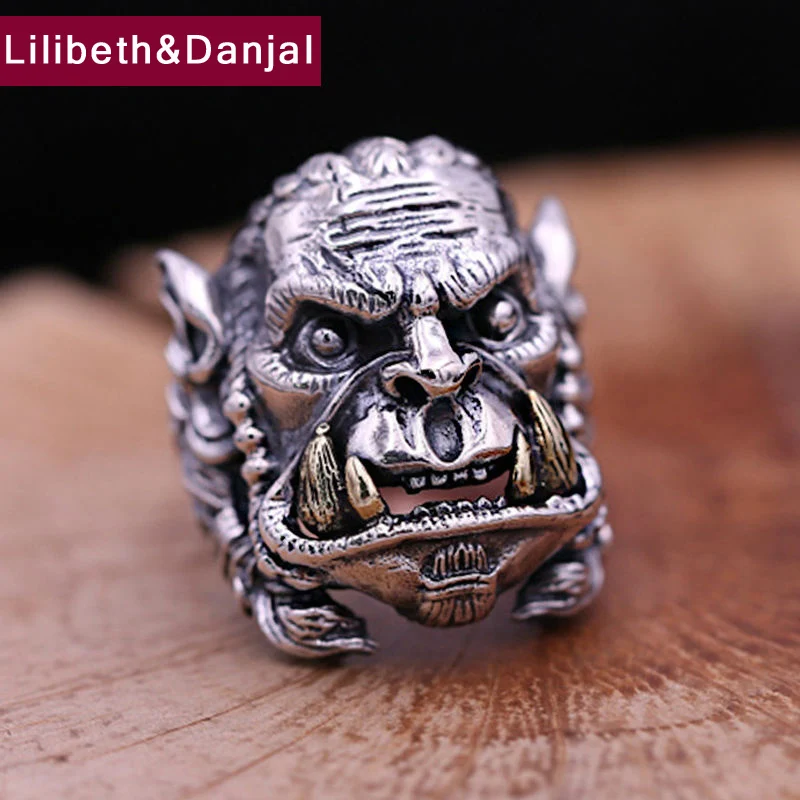 

100% Real 925 sterling silver Movie World of Warcraft adjustable engagement animal ring men brand fine jewelry GR2