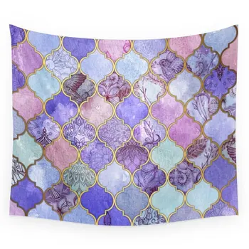 

Royal Purple Mauve Indigo Decorative Moroccan Tile Pattern Wall Tapestry Wedding Party Gift Bedspread Beach