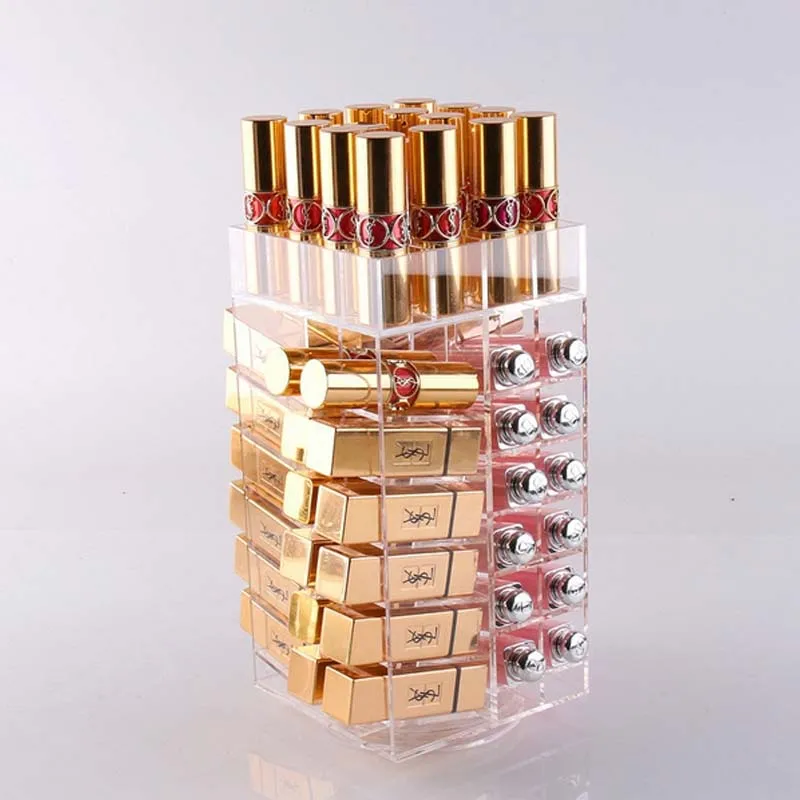 

New Transparent Acrylic Makeup Storage Box rotate 360 Degrees Lipstick Lip Gloss Desktop Cosmetic Boxes