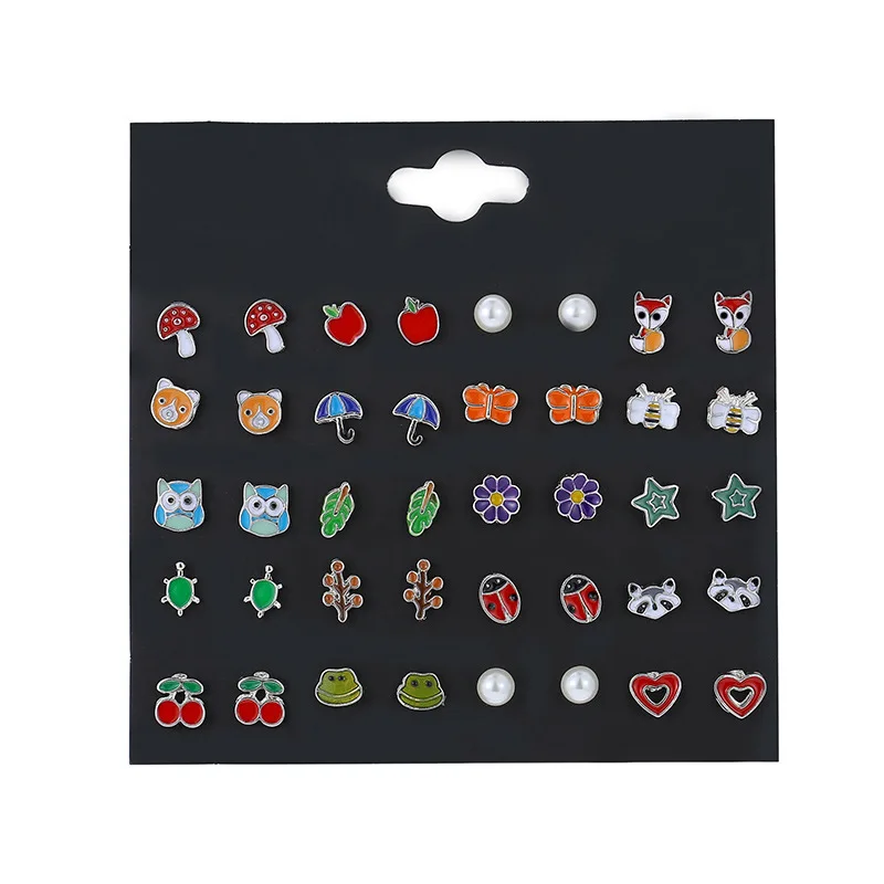 

Ziris Fashion Cute Enamel Earring Set Plant Fox Butterfly Frog Ladybug Bee Tortoise Stud Anti-allergic Earring for Girls