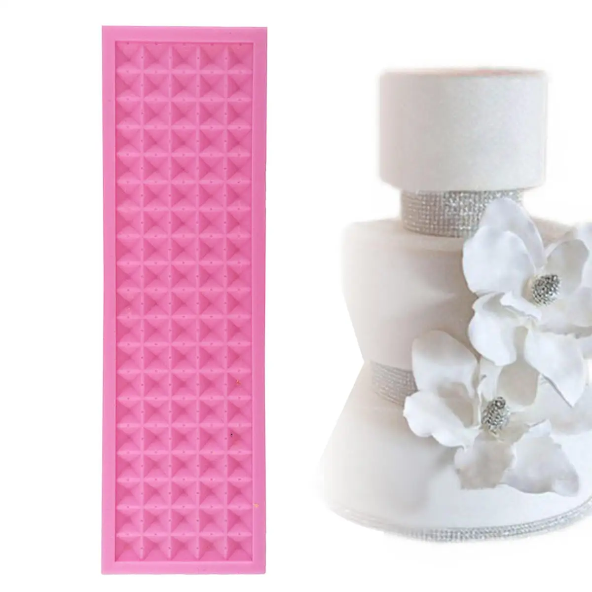 3D Long Square Diamond Silicone Fondant Mould Cake Decor Border Icing Sugar Mold