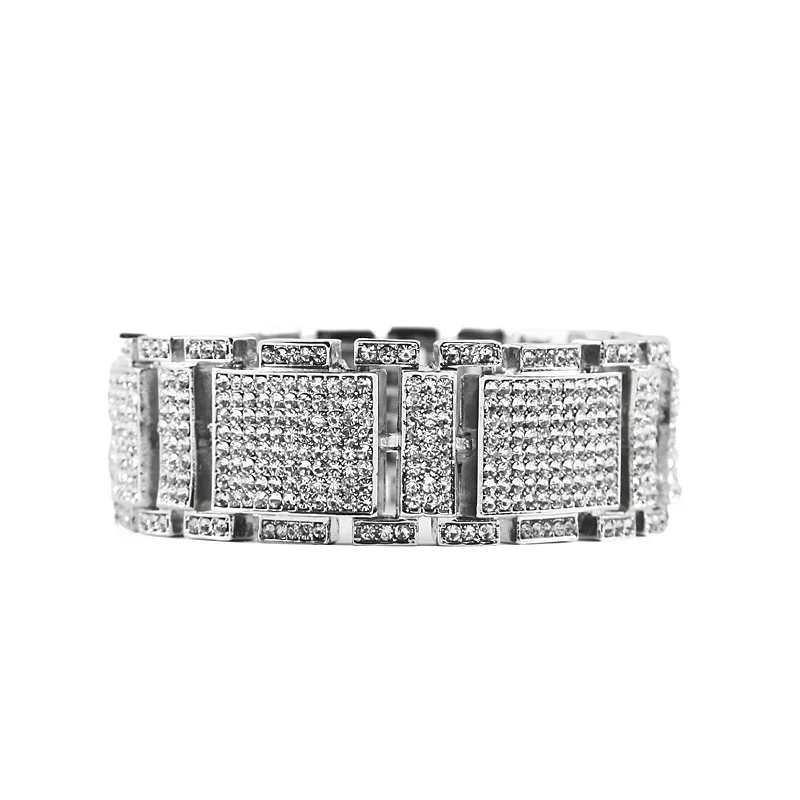 Exaggerated Punk Shiny Full Rhinestone I Bangle Hip Hop Bling CZ Wristbands Chains Link Men Women Gift jewelry 4