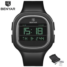 Новые Benyar брендовые роскошные Цифровые часы мужские черный силиконовый ремень светящиеся водонепроницаемые спортивные мужские наручные часы relogio masculino