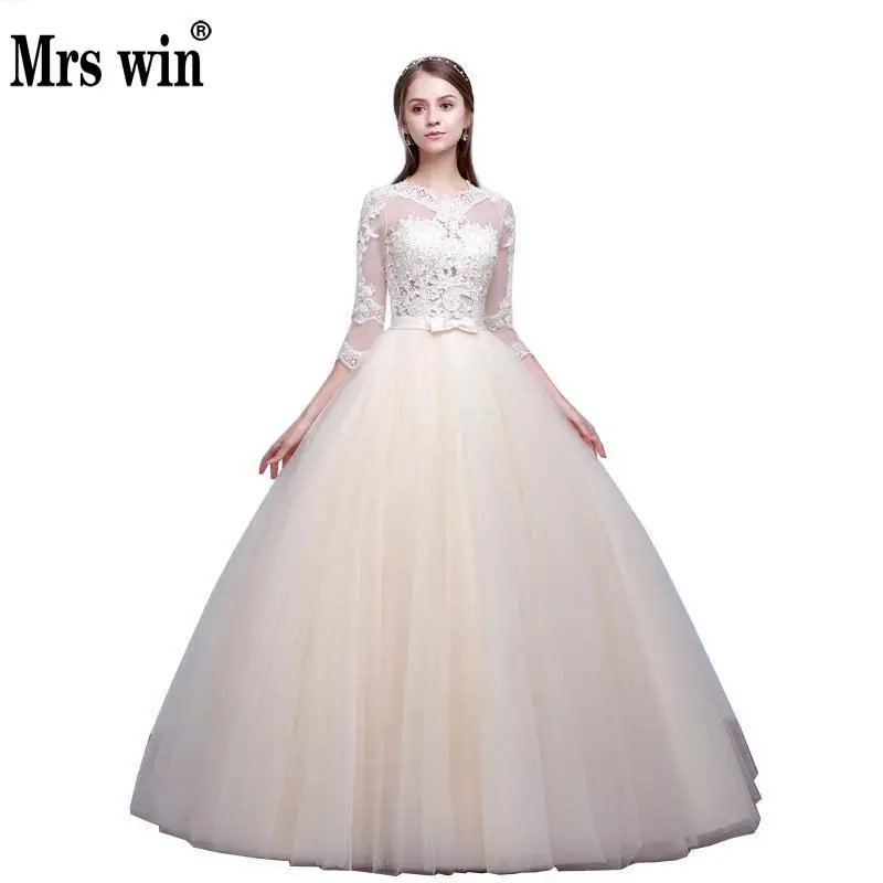 Свадебное платье невесты Elelgant шампанское Цвет классические с круглым вырезом бальное платье благородный вышивка на свадебном платье Vestido