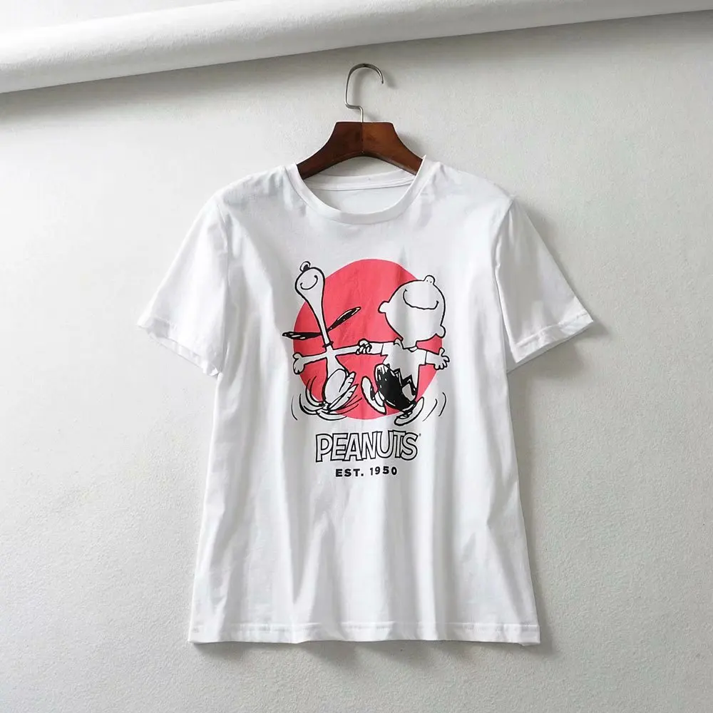 

2019 Red dog print short sleeve print zaraing vadiming sheining women t-shirt tshirt streetwear tops vintage