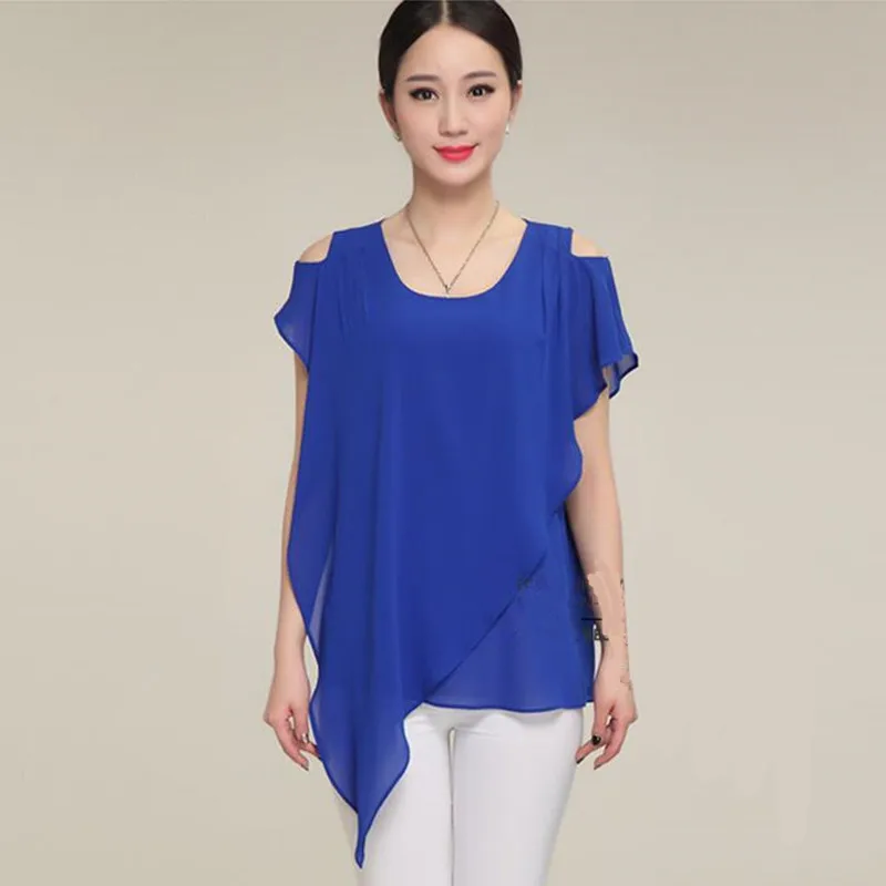 Женская шифоновая блузка с коротким рукавом летучая мышь размеры до 6XL|chiffon