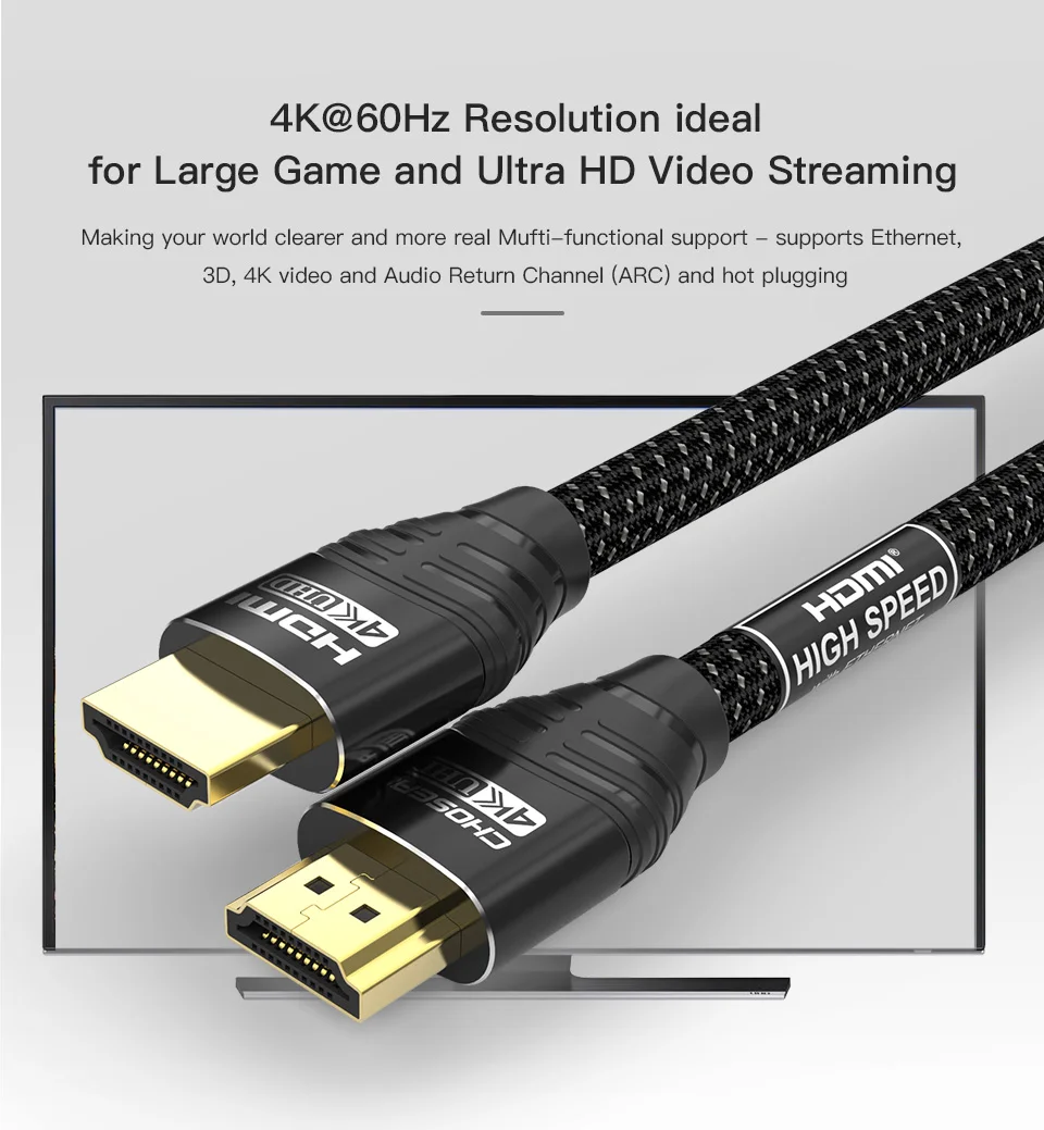 CHOSEAL 4K HDMI кабель высокоскоростной 18 Гбит/с HDMI 2,0 кабель 3D 4K* 2K 60 Гц HDMI шнур для Apple tv UHD tv Blu-Ray Xbox PS4/3 шт