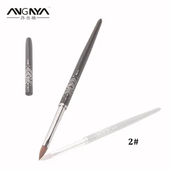 

10Pcs/Lot ANGNYA 2# Oval Kolinsky 3D Design Acrylic Nail Brush Heart Shape Rhinestone Black Metal Handle Nail Art Tools