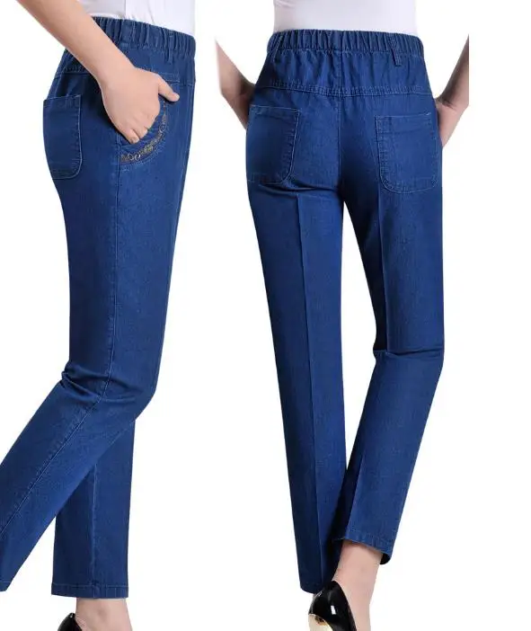 Плюс размер L-5XL женские новые джинсы с эластичной талией вышитые повседневные до щиколотки брюки джинсы