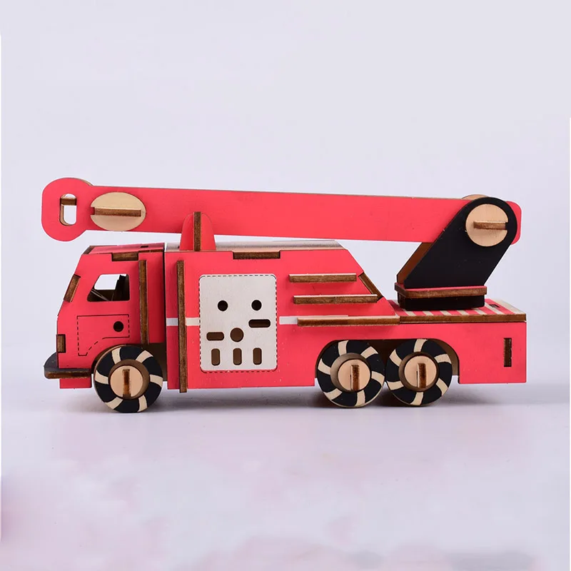 Пожарная машина деревянный набор для моделирования DIY 3D игрушки детей