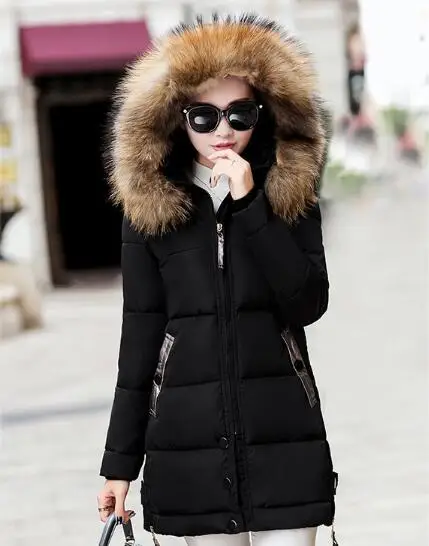 TYJTJY, зимняя женская куртка,, новая мода, уплотненный теплый зимний пуховик, Женская парка, длинное пальто, тонкие меховые шубы с капюшоном - Цвет: black