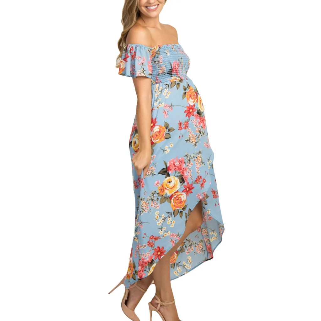 

Maternity Dresses Women Maternity Summer Print Off Shoulder Short Sleeve Sundress Pregnancy Dress ropa premama embarazadas