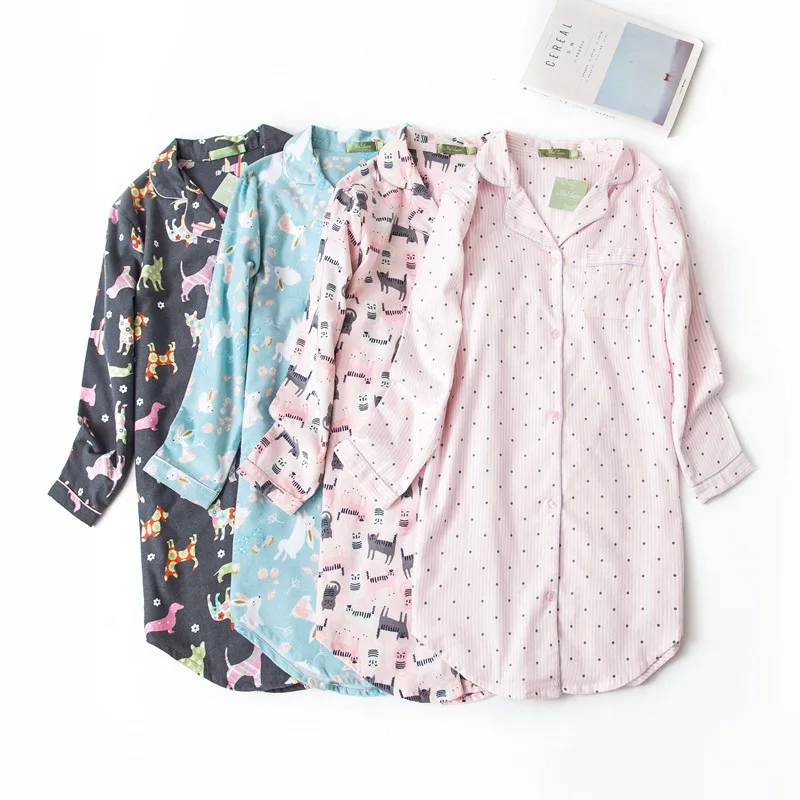 

Winter Long Sleeves Cotton Velvet Plaid Long Nightgown Plus Size Sleepwear Cartoon Fatter Lady's Home Dress Women Nightgowns