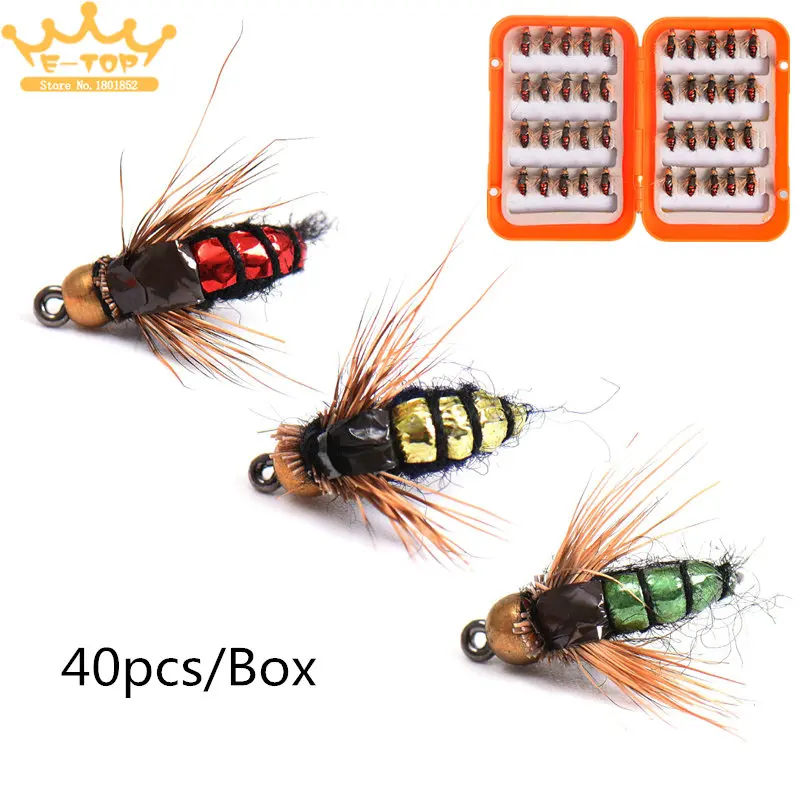 40pcs Fly Fishing Artificial Bait Lure Feather Wing Hook Fly Tying