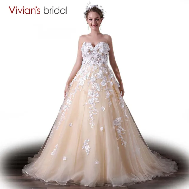 Vivian's Bridal Beaded Sequin Flower Sweetheart Sleeveless A Line