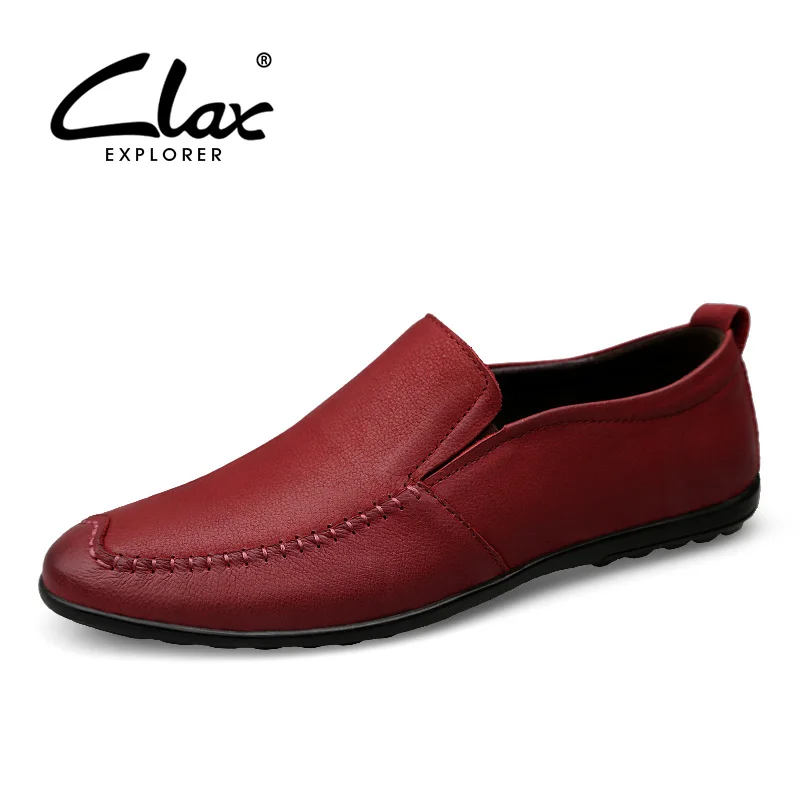 CLAX Men Loafer Genuine Leather 2018 Spring Summer Fashion Mans Leather Shoe Slip ons Casual Footwear Red Moccasin Flats Soft