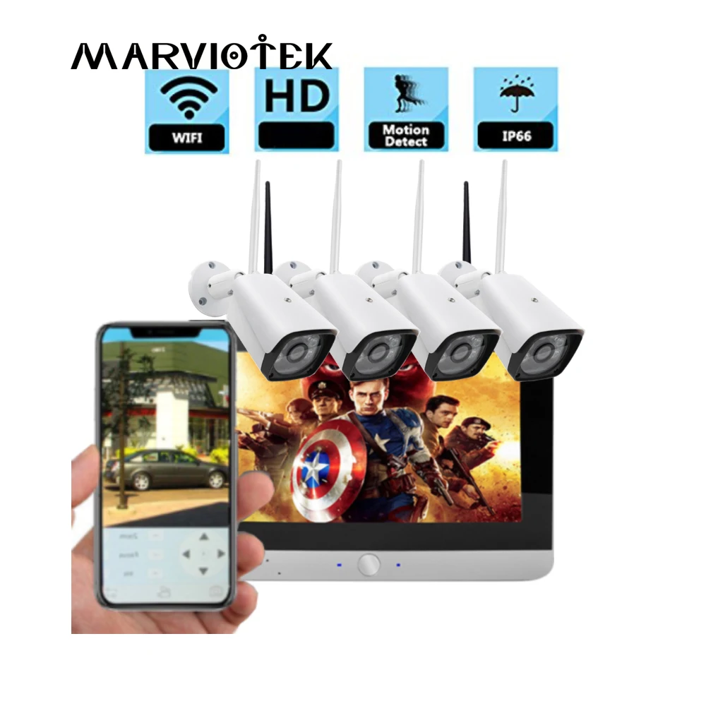 

4CH 1080P LCD Monitor Wireless IP camera Wifi NVR Kit CCTV Camera System Outdoor Security Camera P2P Video Surveillance System