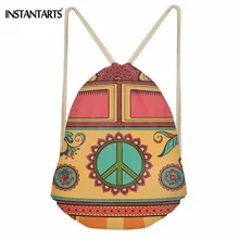 INSTANTARTS хиппи ван шаблон Повседневная сумка на шнурке для девочек мальчиков рюкзаки для подростков школьная сумка дорожный мешочек для хранения