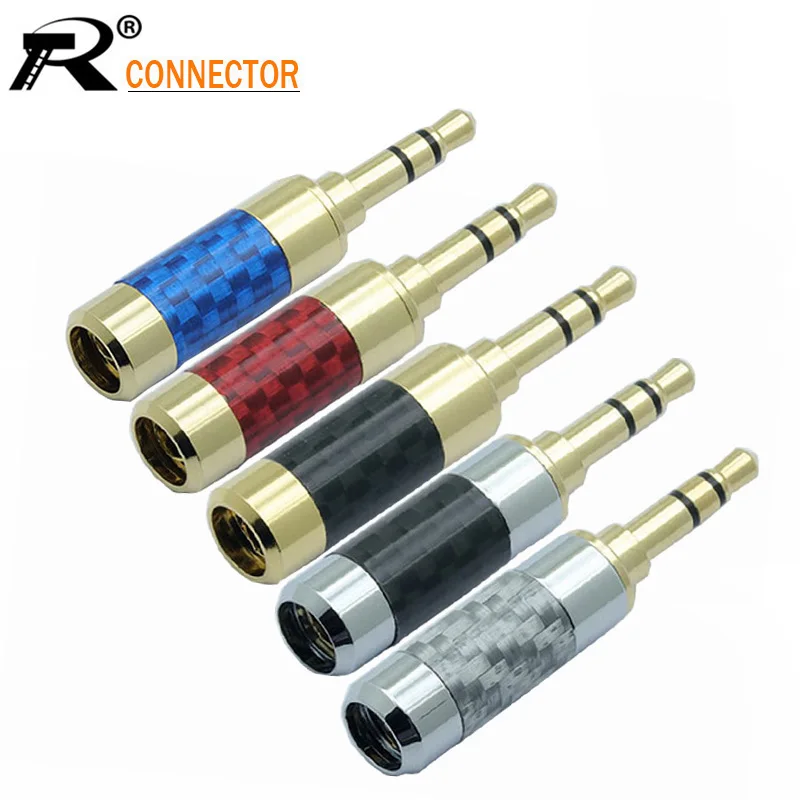 100pcs lot Jack 3 5mm 3 Poles Male Plug Carbon Fiber Gold Plated 4 Pin 3 5mm Stereo Soldering Headphone Connector for 6MM Cable