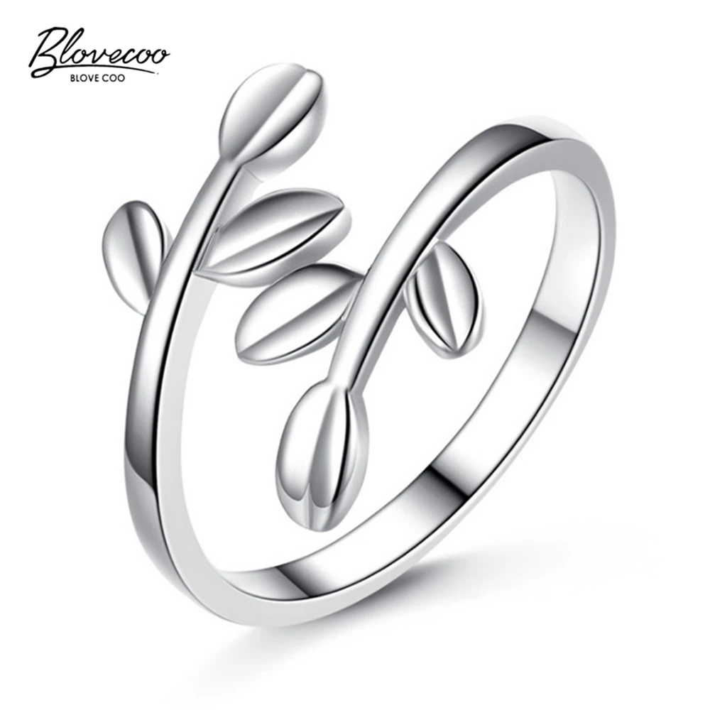 

Sweet and lovely fashion jewelry leaves olive branch female movable mouth adjustable ring female personality silver jewelry