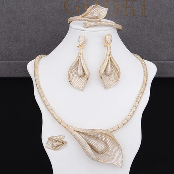 

GODKI Luxury FlowerDrop 4PC Nigerian Chokers Jewelry Sets For Women Wedding Zircon Crystal CZ Indian African Bridal Jewelry Sets