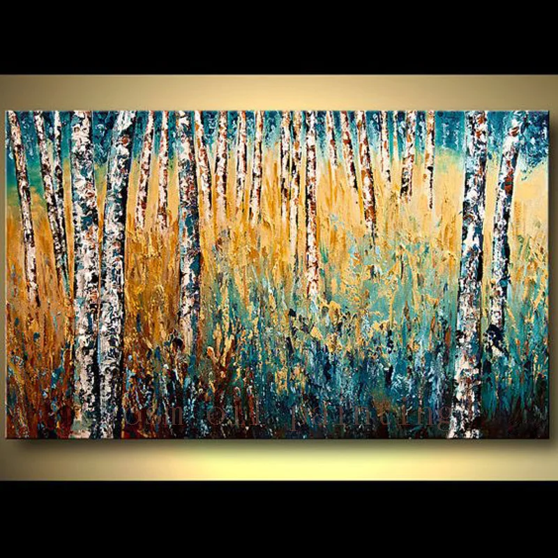 

Hand Painted Landscape Painting Birch Tree Painting Decorative Handmade Wall Art Palette Knife Thick Texture Canvas Oil Painting