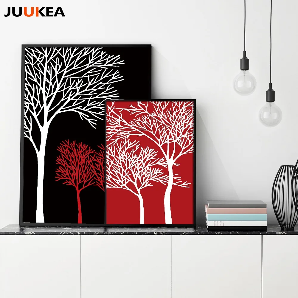 Nero Bianco Rosso Albero Moderno E Minimalista Arte