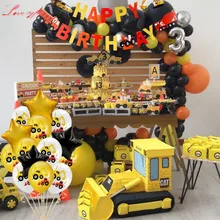 1 conjunto de escavadeira balões infláveis construção trator bola caminhão veículo banners chuveiro do bebê crianças meninos festa aniversário suprimentos
