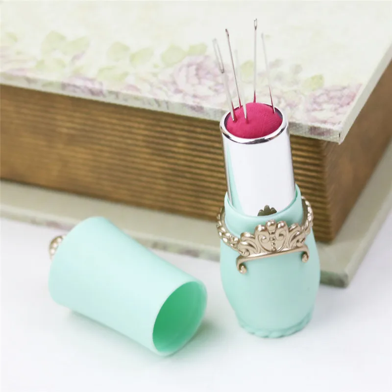 New Lipstick Shaped Pin Cushion 5pcs Handy Sewing Needles Portable Sewing Tools Fabric Crafts 6 Colors Women Charm Needles Tools (3)